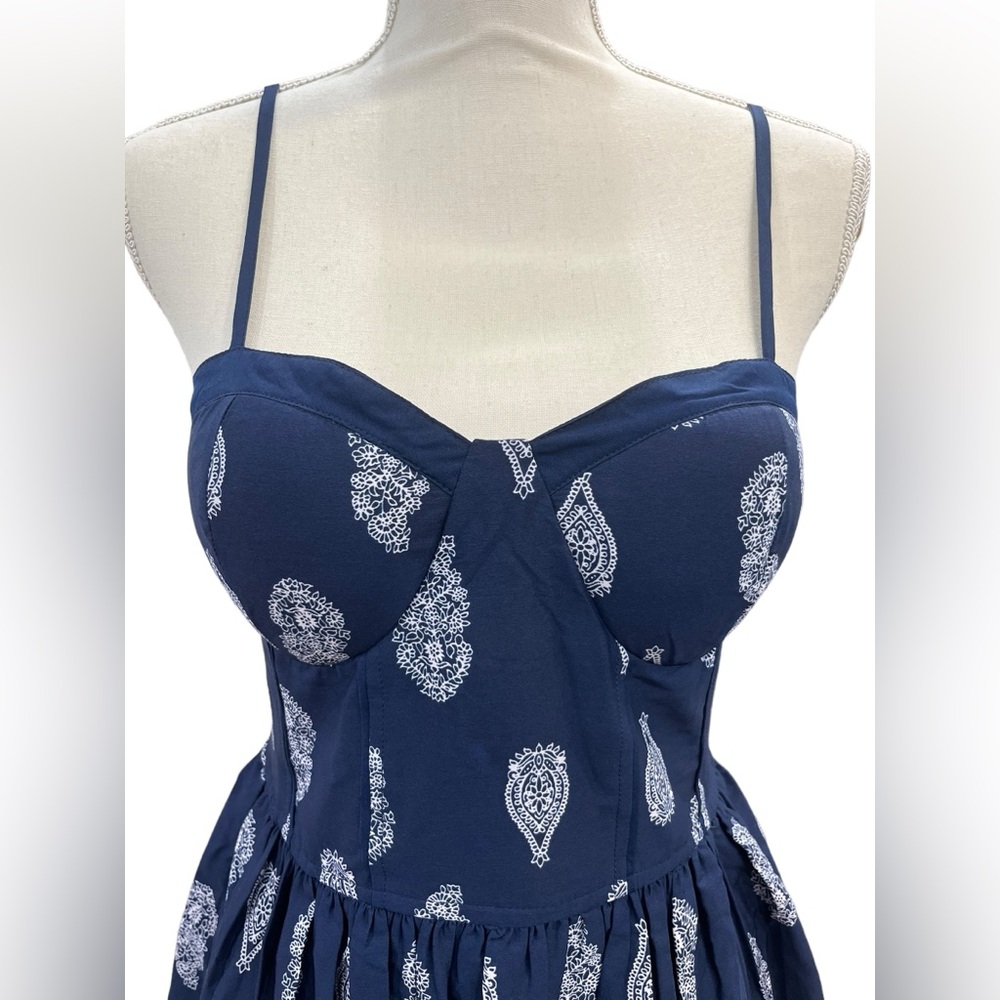 Band of Gypsies Mini Dress Navy & White Paisley Style Panex Overseas - Picture 3 of 11